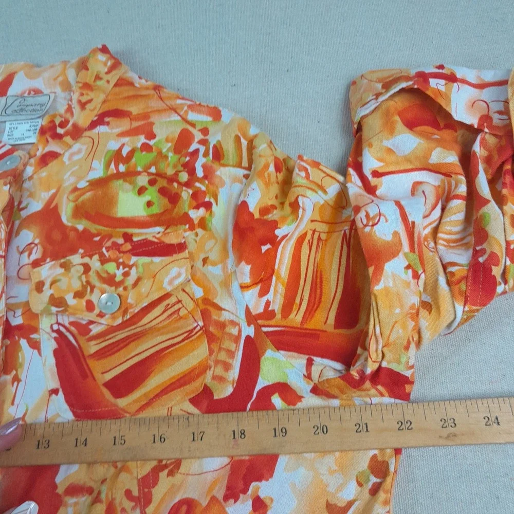 Vintage Company Collection Linen Blend Jacket Womens 14 Orange Abstract Floral